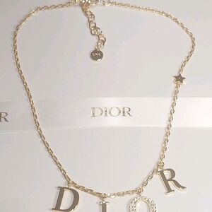Dior Name Spell Out Signature  Gold Letter Charm Necklace